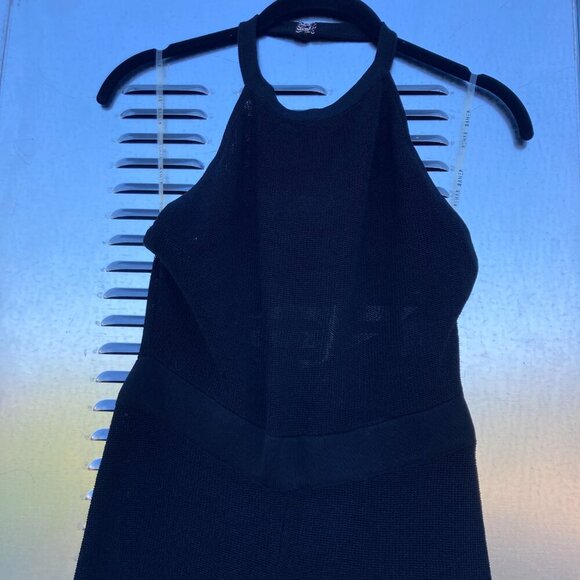 Black Knit Wide Leg Halter Top Jumpsuit - Picture 3 of 8
